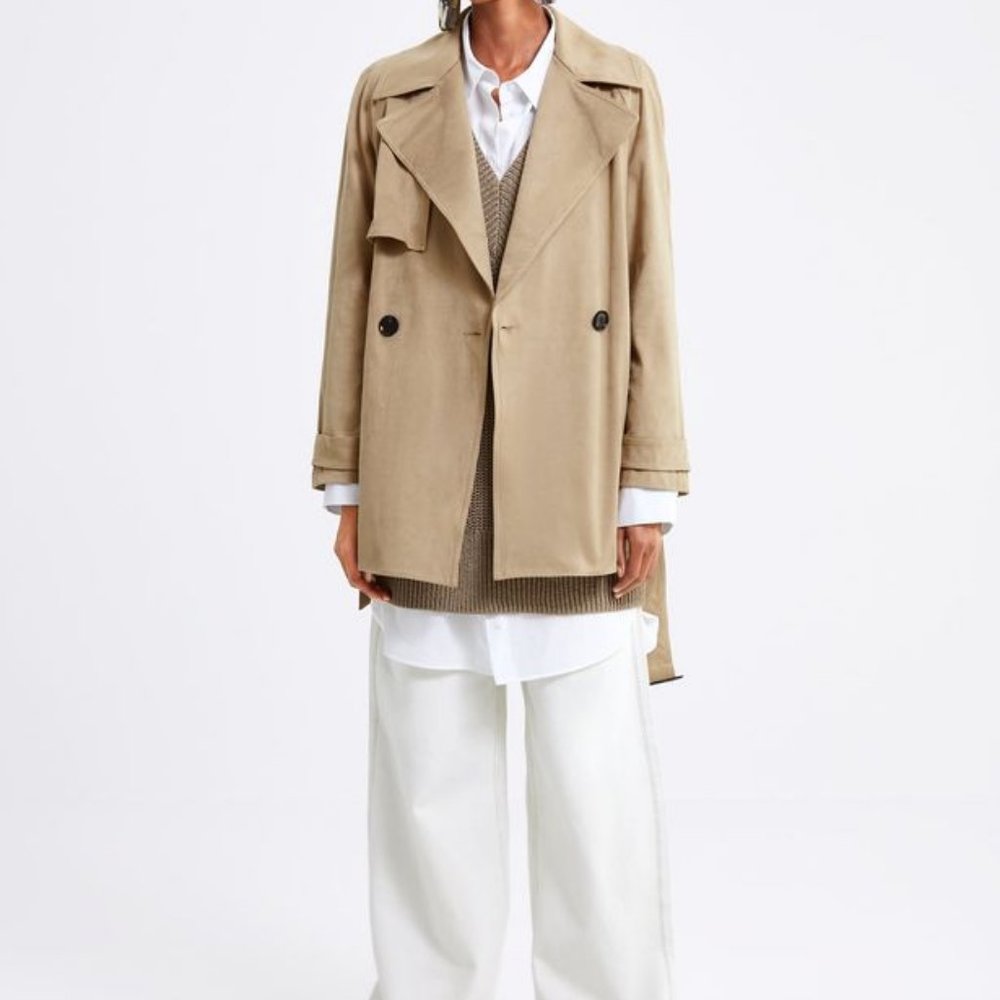 SOLD!!!Zara Camel Faux Suede Trench Coat Size S - Picture 5 of 10